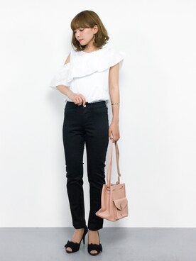 「LEPSIM（レプシィム）の【日々アイテム】ストレッチムジスリムパンツ17FW　762936（その他パンツ）」を使った、ayumi  sato さん（レディース・155cm）の夏コーディネート