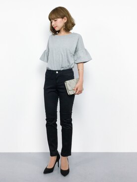 「LEPSIM（レプシィム）の【日々アイテム】ストレッチムジスリムパンツ17FW　762936（その他パンツ）」を使った、ayumi  sato さん（レディース・155cm）の夏コーディネート