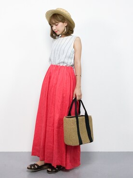 「Ray BEAMS（レイビームス）のRay BEAMS / 麻 ギャザー マキシ スカート（スカート）」を使った、ayumi  sato さん（レディース・155cm）の夏コーディネート
