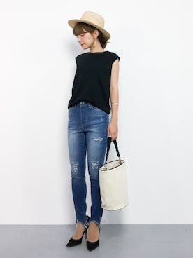 「Jewel Changes（ジュエルチェンジズ）のJC キャンバスパイピング 2WAY バッグ（ショルダーバッグ）」を使った、ayumi  sato さん（レディース・155cm）の夏コーディネート