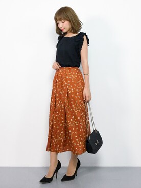 スカート レッド 赤色系 花柄 ボタニカル柄 コーディネート Zozotown