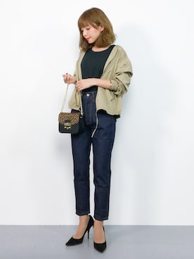 「ハイウエストパンツ」｜「アイテム（ブルゾン）」を使った、ayumi  sato さん（レディース・155cm）の秋コーディネート
