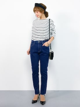 「URBAN RESEARCH DOORS（アーバンリサーチドアーズ）のボーダーボートネックプルオーバー（Tシャツ/カットソー）」を使った、ayumi  sato さん（レディース・155cm）の秋コーディネート