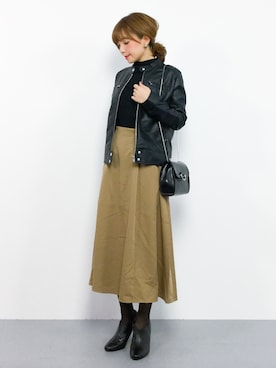 「reca（レカ）のアイテム（ライダースジャケット）」を使った、ayumi  sato さん（レディース・155cm）の秋コーディネート