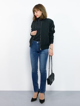 「select MOCA（セレクトモカ）のアイテム（MA-1）」を使った、ayumi  sato さん（レディース・155cm）の秋コーディネート