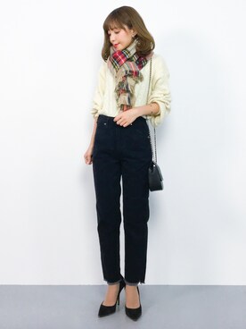 「URBAN RESEARCH DOORS（アーバンリサーチドアーズ）のリバーシブルチェックストール（マフラー）」を使った、ayumi  sato さん（レディース・155cm）の秋コーディネート