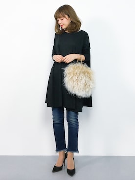 「ファー」｜「アイテム（チュニック）」を使った、ayumi  sato さん（レディース・155cm）の秋コーディネート