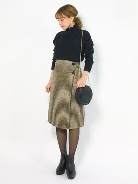 ayumi  sato さんの「千鳥格子ラップ風セミタイトスカート」を使ったコーディネート