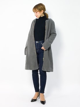 「YECCA VECCA（イェッカヴェッカ）のアイテム（ノーカラージャケット）」を使った、ayumi  sato さん（レディース・155cm）の冬コーディネート