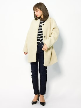「URBAN RESEARCH DOORS（アーバンリサーチドアーズ）のボーダーボートネックプルオーバー（Tシャツ/カットソー）」を使った、ayumi  sato さん（レディース・155cm）の冬コーディネート