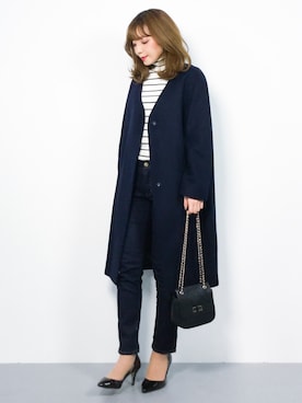 「URBAN RESEARCH（アーバンリサーチ）のアイテム（ノーカラージャケット）」を使った、ayumi  sato さん（レディース・155cm）の冬コーディネート