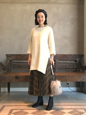 「モダン」｜「アイテム（ハンチング/ベレー帽）」を使った、BEAMS LIGHTS Women'sさん（レディース・162cm）の冬コーディネート