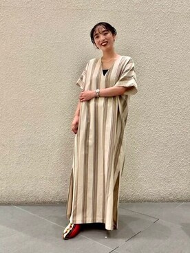 Beams Lights ビームスライツ の Beams Lights ストライプ Vネック ワンピース ワンピース Wear