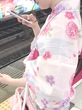 「浴衣屋さん.com（ユカタヤサンドットコム）のアイテム（浴衣、ホワイト系）」を使った、かほさん（レディース・151cm）の冬コーディネート
