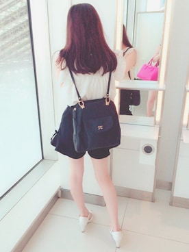 「SHOPLISTのアイテム（バックパック/リュック、ブラック系）」を使った、かほさん（レディース・151cm）の冬コーディネート