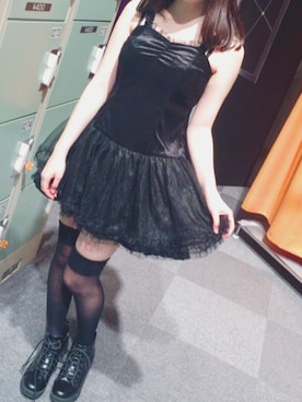 「楽天のアイテム（ワンピース/ドレス、ブラック系）」を使った、かほさん（レディース・151cm）の冬コーディネート