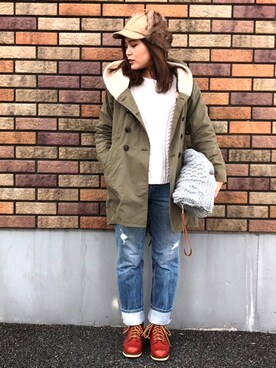 「BACK NUMBER（バックナンバー）のアイテム（モッズコート）」を使った、KURUMIさん（レディース・158cm）の冬コーディネート