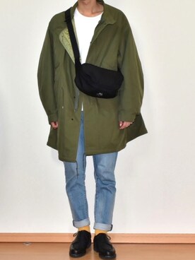 「カラーソックス」｜「アイテム（ミリタリージャケット）」を使った、kaasuke🐾さん（メンズ・179cm）の冬コーディネート