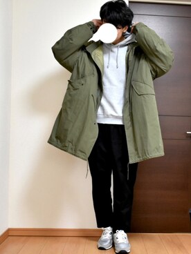 「PUBLUX（パブリュクス）のアイテム（モッズコート）」を使った、kaasuke🐾さん（メンズ・179cm）の春コーディネート