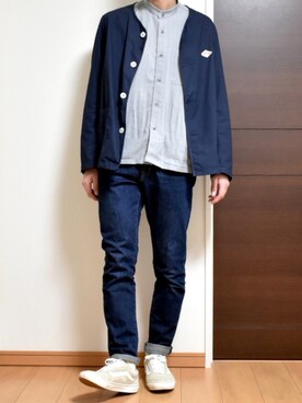 「ノーカラーシャツ」｜「アイテム（ブルゾン）」を使った、kaasuke🐾さん（メンズ・179cm）の春コーディネート