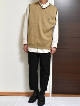 「ノーカラーシャツ」｜「アイテム（その他シューズ）」を使った、kaasuke🐾さん（メンズ・180cm）の秋コーディネート