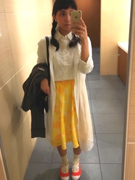 「柄×柄」｜「アイテム（ノーカラージャケット）」を使った、さいとうみきさん（レディース・157cm）の春コーディネート