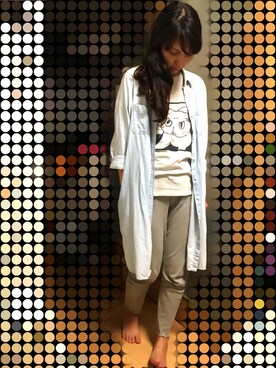 「部屋着」｜「アイテム（シャツワンピース）」を使った、さいとうみきさん（レディース・157cm）の夏コーディネート