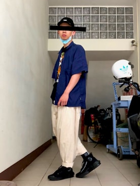 「Lee（リー）のアイテム（キャップ）」を使った、大天貳さん（メンズ・176cm）の春コーディネート