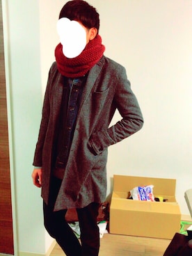 「部屋着」｜「アイテム（デニムジャケット）」を使った、畑中峻さん（メンズ・183cm）の冬コーディネート