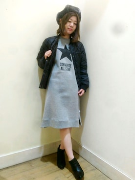 「Right-on（ライトオン）のアイテム（ナイロンジャケット）」を使った、Rina Nakaguroさん（レディース・155cm）の冬コーディネート