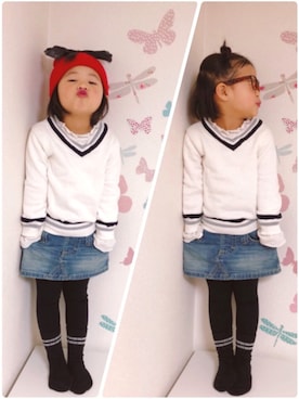 「BeBe（ベベ）のアイテム（ブルゾン）」を使った、ottiii//9歳さん（キッズ・100cm）の冬コーディネート