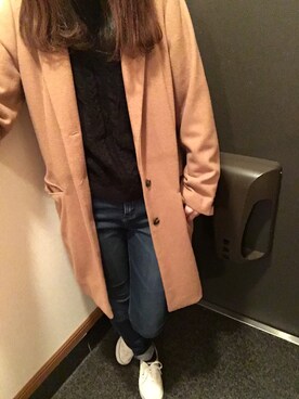 「RETRO GIRL（レトロガール）のアイテム（チェスターコート）」を使った、saki.さん（レディース・164cm）の冬コーディネート