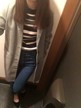 「RAY CASSIN（レイカズン）のアイテム（チェスターコート）」を使った、saki.さん（レディース・164cm）の冬コーディネート