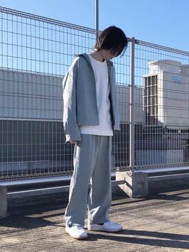「サックスブルー」｜「アイテム（ブルゾン）」を使った、カズヤさん（メンズ・170cm）の春コーディネート