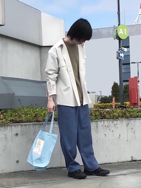 「JUNRED（ジュンレッド）のアイテム（トートバッグ）」を使った、カズヤさん（メンズ・170cm）の春コーディネート