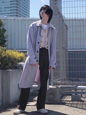 「Wrangler」｜「アイテム（ステンカラーコート）」を使った、カズヤさん（メンズ・170cm）の春コーディネート