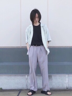 「JUNRED（ジュンレッド）のアイテム（サンダル）」を使った、カズヤさん（メンズ・170cm）の夏コーディネート