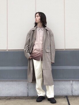 「秋のカフェオレコーデ」｜「アイテム（ステンカラーコート）」を使った、カズヤさん（メンズ・170cm）の秋コーディネート