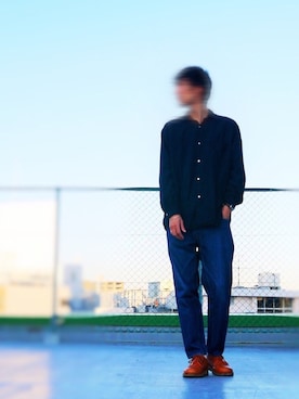 「SCYE BASICS（サイベーシックス）のアイテム（デニムパンツ）」を使った、にこさん（メンズ・185cm）の秋コーディネート