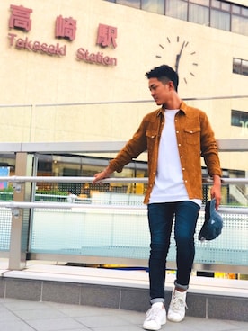 「Luv maison（ラブメゾン）のハイパーストレッチタイトスキニーデニム（デニムパンツ）」を使った、zakisanさん（メンズ・170cm）の夏コーディネート