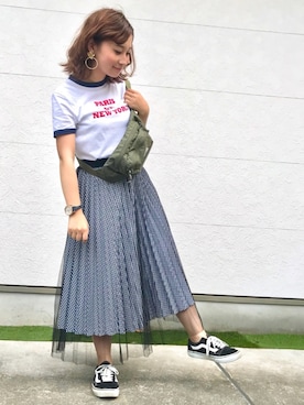 「SENSE OF PLACE by URBAN RESEARCH（センスオブプレイスバイアーバンリサーチ）のギンガムチェックリバーシブルスカート（スカート）」を使った、Taiyou（たいよう）さん（レディース・154cm）の夏コーディネート