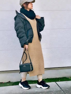 「ワッフル」｜「アイテム（ダウンジャケット/コート）」を使った、Taiyou（たいよう）さん（レディース・152cm）の秋コーディネート