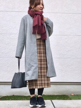 「URBAN RESEARCH Sonny Label（アーバンリサーチサニーレーベル）のチェックストール付きノーカラーコート（その他アウター）」を使った、Taiyou（たいよう）さん（レディース・152cm）の冬コーディネート