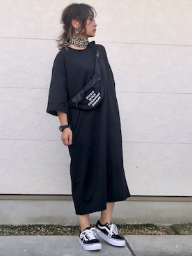 「Chaco closet（チャコ クローゼット）のバルーンスリーブ7分袖ポケット付きミニ裏毛Aラインスウェットワンピース（ワンピース）」を使った、Taiyou（たいよう）さん（レディース・152cm）の春コーディネート