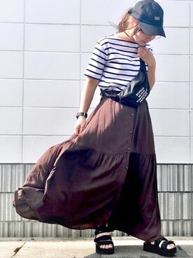 「14+（イチヨンプラス）のUSAコットンキャップ（キャップ）」を使った、Taiyou（たいよう）さん（レディース・152cm）の春コーディネート