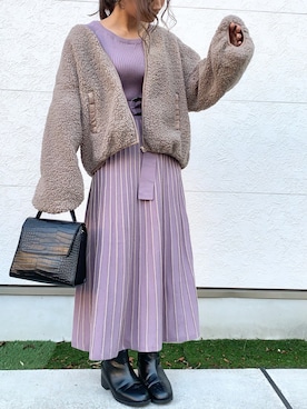 「natural couture（ナチュラルクチュール）の配色ニットプリーツワンピース（ワンピース）」を使った、Taiyou（たいよう）さん（レディース・153cm）の秋コーディネート