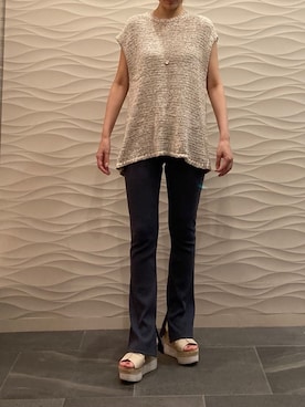 「リブニットパンツ」｜「アイテム（サンダル）」を使った、Ayuさん（レディース・161cm）の夏コーディネート