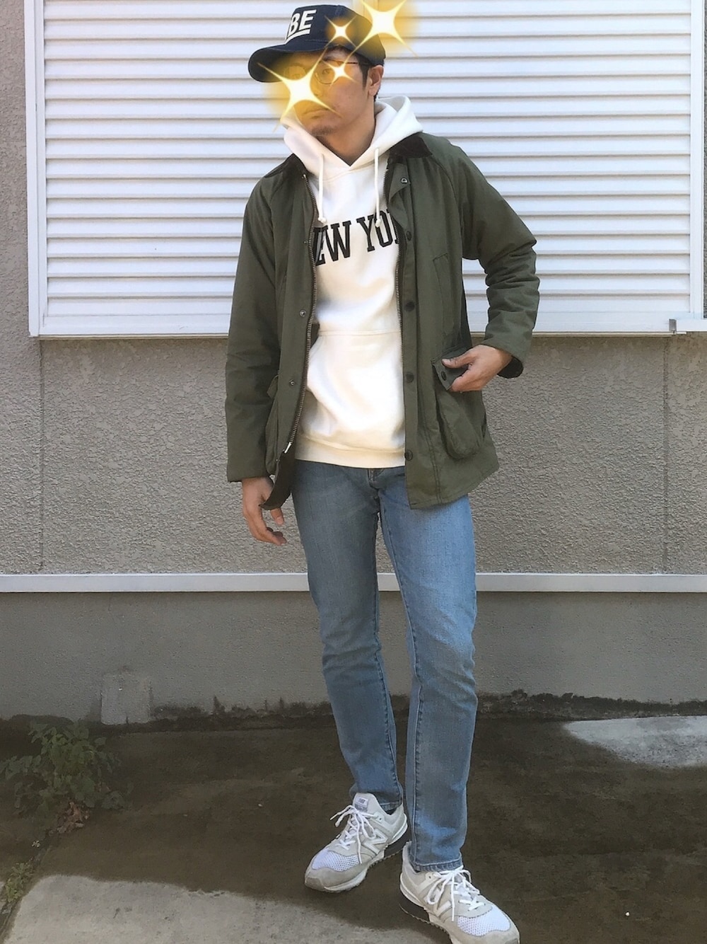 「パステル映える春、大人コーデ、休日スタイル、今日のコーデ、パーカー、バブアー、zozoデニム、H&M、フォローミー、プチプラ」｜「H&Mのアイテム（パーカー、ホワイト系）」を使った、joekoolさん（メンズ・174cm）の春コーディネートの1枚目の写真
