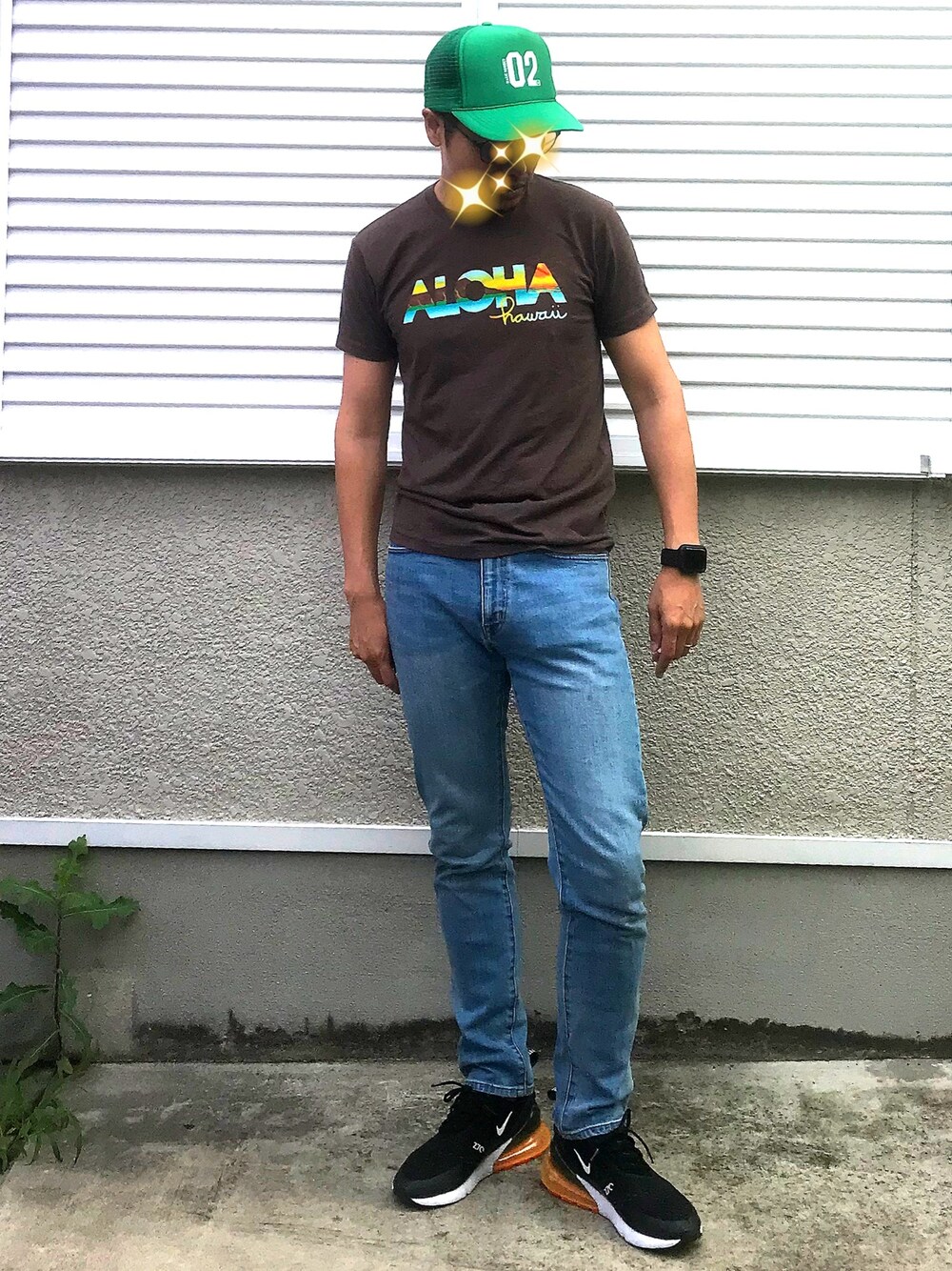 「シンプル、オトナカジュアル、お洒落さんとつながりたい、カジュアルコーデ、ストリート、Tシャツ、プチプラコーデ、zozoデニム、夏コーデ」｜「ビッグアイランドキャンディーズのアイテム（Tシャツ/カットソー、ブラウン系）」を使った、joekoolさん（メンズ・174cm）の夏コーディネートの1枚目の写真