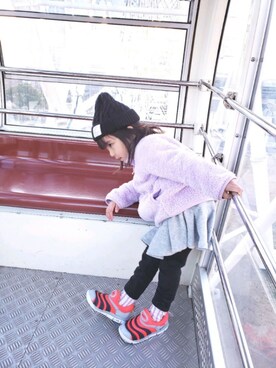 「アイテム（その他アウター、パープル系）」を使った、iloha♡さん（キッズ・100cm）の冬コーディネート